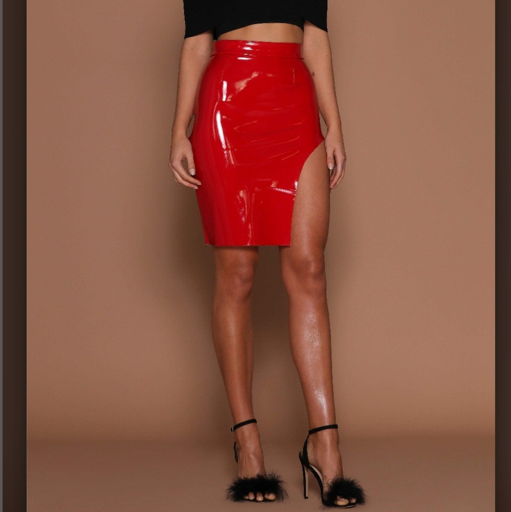 Meshki - Tatiana Latex Split Skirt - Red